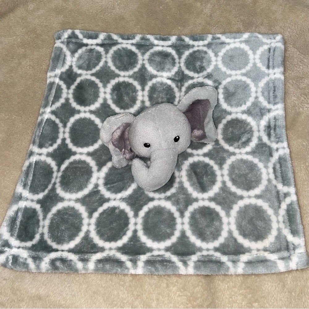 Hudson Baby Elephant Gray White Circles Lovey Baby Security Blanket Plush Toy